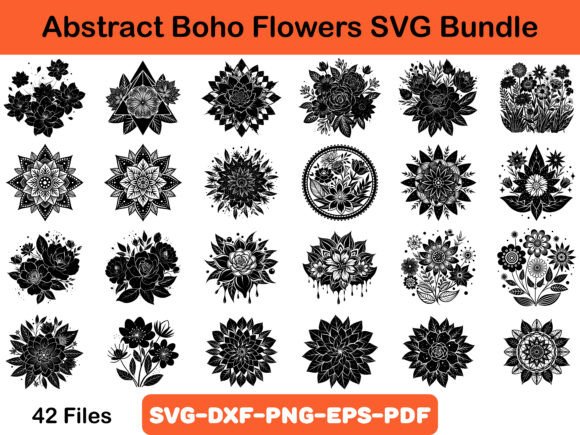 Abstract Boho Flowers: Elegant Graphics & Illustrations