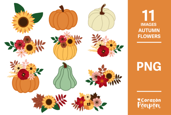 Autumn Flowers PNG Bundle: Graphics & Illustrations