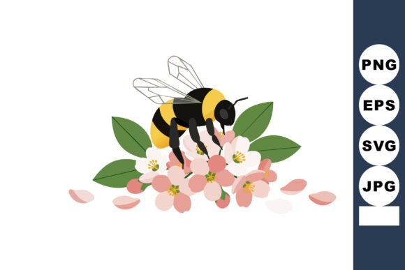 Bee on Pink Flowers: Graphics & Illustrations