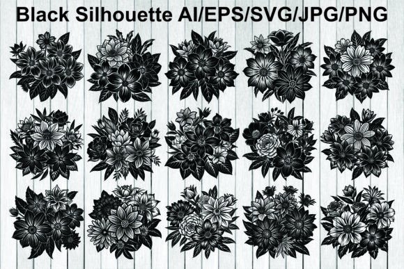 Black Silhouette Flowers: Graphics & Illustrations