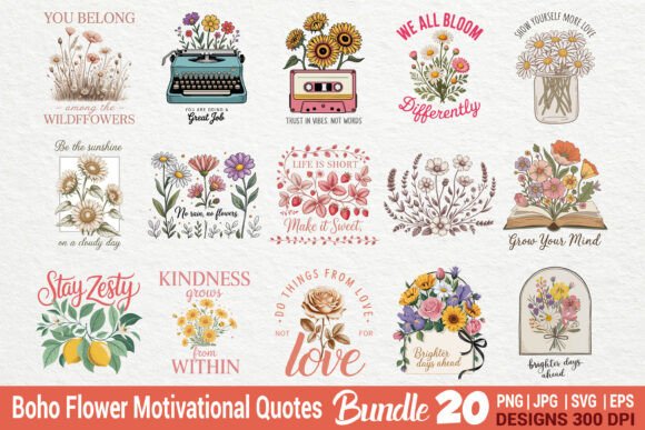 Boho Flowers Quotes: Graphics and Illustrations Review