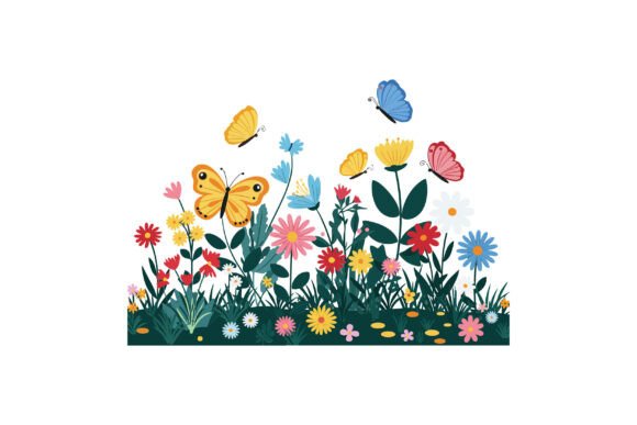 Colorful Butterflies and Flowers in a Fl: Graphics & Illustrations