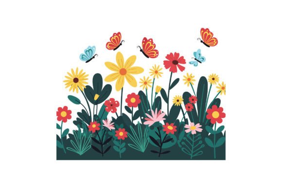 Colorful Flowers and Butterflies: Graphics & Illustrations
