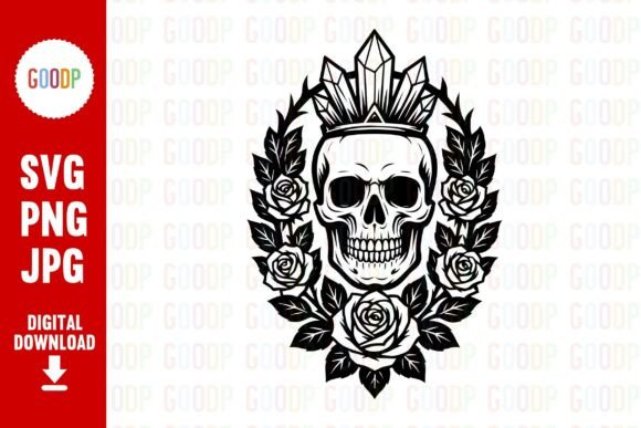Crystal Crown Skull Roses Png: Bold Graphics & Illustrations