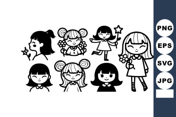 Cute Girls Magic Wands Graphics & Illustrations