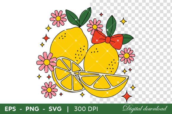 Cute Lemon and Flowers Cartoon: Graphics & Illustrations