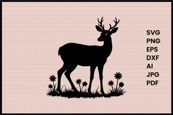 Deer in Meadow Illustration: Graphics & Art