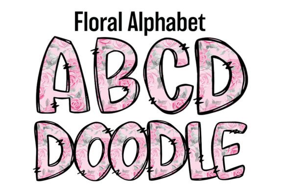 Floral Alphabet Doodle Pink Flowers PNG Graphics