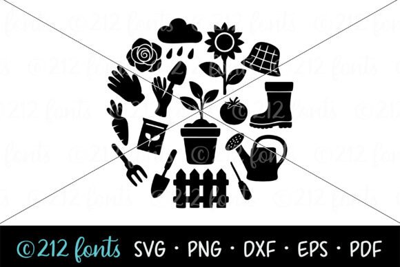 Gardening Flowers Tools Circle Art SVG: Graphics & Illustrations