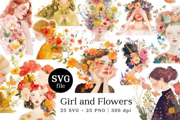Girl and Spring Flowers: Fresh Graphics & Illustrations