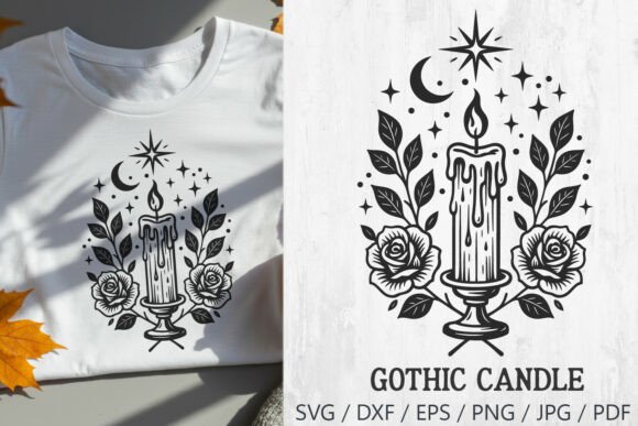 Gothic Candle Roses SVG: Graphics & Illustrations