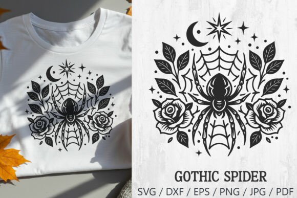 Gothic Spider Web Roses SVG: Graphics & Illustrations