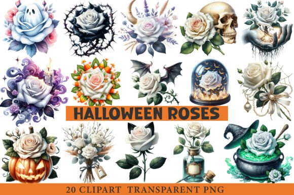Halloween White Roses Clipart: Graphics & Illustrations