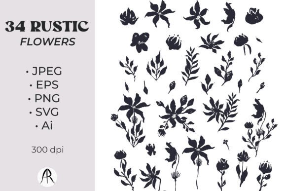 Inky Flowers SVG: Rustic Graphics & Illustrations