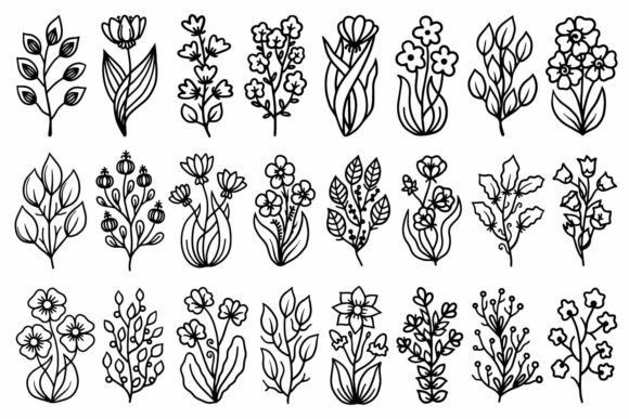 Line Art Plants and Flowers: Graphics & Illustrations