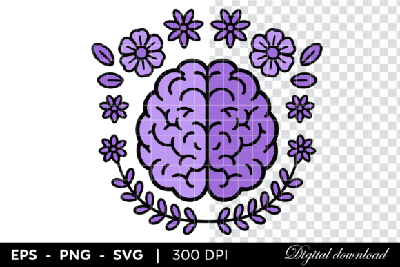 Purple Brain with Flowers: Graphics and Illustrations