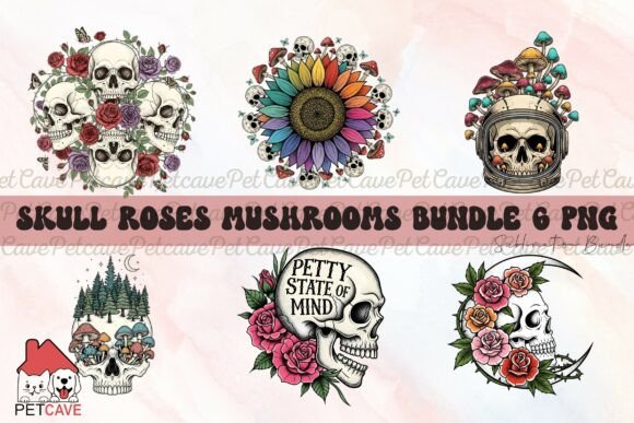 Skull Roses Mushrooms: Bold Graphics & Illustrations
