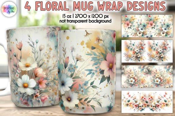 Spring Flowers Mug Wrap: Elegant Graphics & Illustrations
