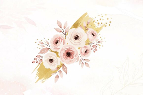 Watercolor Pink Roses: Elegant Gold Graphics & Illustrations
